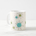 Iconic Atomic Starbursts Mug<br><div class="desc">This Iconic Atomic Starbursts Mug pattern features iconic atomic starbursts. That’s right! The old school, cream coloured background with gold speckles is the perfect backdrop for the vibrant turquoise, soothing celery, and kitschy pear green coloured circles. The spots of colour are sporadically placed in various sizes with overlaying black V...</div>