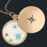 Iconic Atomic Starbursts Necklace<br><div class="desc">This Iconic Atomic Starbursts Necklace pattern features iconic atomic starbursts. That’s right! The old school, cream coloured background with gold speckles is the perfect backdrop for the vibrant turquoise, soothing celery, and kitschy pear green coloured circles. The spots of colour are sporadically placed in various sizes with overlaying black V...</div>