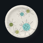 Iconic Atomic Starbursts Paper Plates<br><div class="desc">This Iconic Atomic Starbursts Paper Plate pattern features iconic atomic starbursts. That’s right! The old school, cream coloured background with gold speckles is the perfect backdrop for the vibrant turquoise, soothing celery, and kitschy pear green coloured circles. The spots of colour are sporadically placed in various sizes with overlaying black...</div>