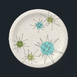 Iconic Atomic Starbursts Paper Plates<br><div class="desc">This Iconic Atomic Starbursts Paper Plate pattern features iconic atomic starbursts. That’s right! The old school, cream coloured background with gold speckles is the perfect backdrop for the vibrant turquoise, soothing celery, and kitschy pear green coloured circles. The spots of colour are sporadically placed in various sizes with overlaying black...</div>