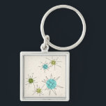 Iconic Atomic Starbursts Premium Keychain<br><div class="desc">This Iconic Atomic Starbursts Premium Keychain pattern features iconic atomic starbursts. That’s right! The old school, cream coloured background with gold speckles is the perfect backdrop for the vibrant turquoise, soothing celery, and kitschy pear green coloured circles. The spots of colour are sporadically placed in various sizes with overlaying black...</div>