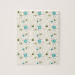 Iconic Atomic Starbursts Puzzle<br><div class="desc">This Iconic Atomic Starbursts Puzzle pattern features iconic atomic starbursts. That’s right! The old school, cream coloured background with gold speckles is the perfect backdrop for the vibrant turquoise, soothing celery, and kitschy pear green coloured circles. The spots of colour are sporadically placed in various sizes with overlaying black V...</div>