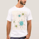 Iconic Atomic Starbursts T-Shirt<br><div class="desc">This Iconic Atomic Starbursts T-Shirt pattern features iconic atomic starbursts. That’s right! The old school, cream coloured background with gold speckles is the perfect backdrop for the vibrant turquoise, soothing celery, and kitschy pear green coloured circles. The spots of colour are sporadically placed in various sizes with overlaying black V...</div>