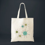 Iconic Atomic Starbursts Tote Bag<br><div class="desc">This Iconic Atomic Starbursts Tote Bag pattern features iconic atomic starbursts. That’s right! The old school, cream coloured background with gold speckles is the perfect backdrop for the vibrant turquoise, soothing celery, and kitschy pear green coloured circles. The spots of colour are sporadically placed in various sizes with overlaying black...</div>
