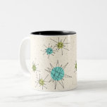 Iconic Atomic Starbursts Two-Tone Mug<br><div class="desc">This Iconic Atomic Starbursts Two-Tone Mug pattern features iconic atomic starbursts. That’s right! The old school, cream coloured background with gold speckles is the perfect backdrop for the vibrant turquoise, soothing celery, and kitschy pear green coloured circles. The spots of colour are sporadically placed in various sizes with overlaying black...</div>