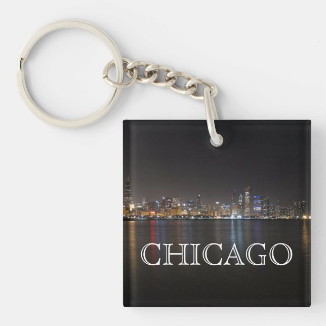 Iconic Chicago Skyline over Lake Michigan Key Ring (Front)