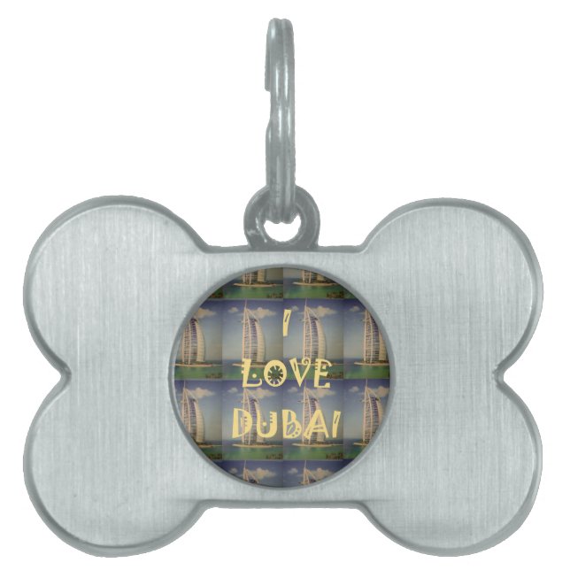 Iconic Dubai: "I Love Dubai" Vector Graphic design Pet ID Tag (Front)