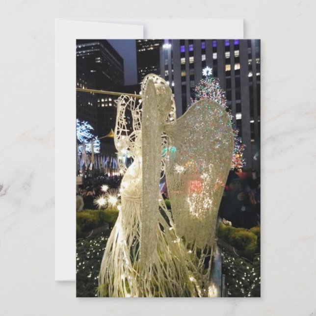 Iconic Elegant Angel at Rockefeller Plaza FLAT Holiday Card (Front)