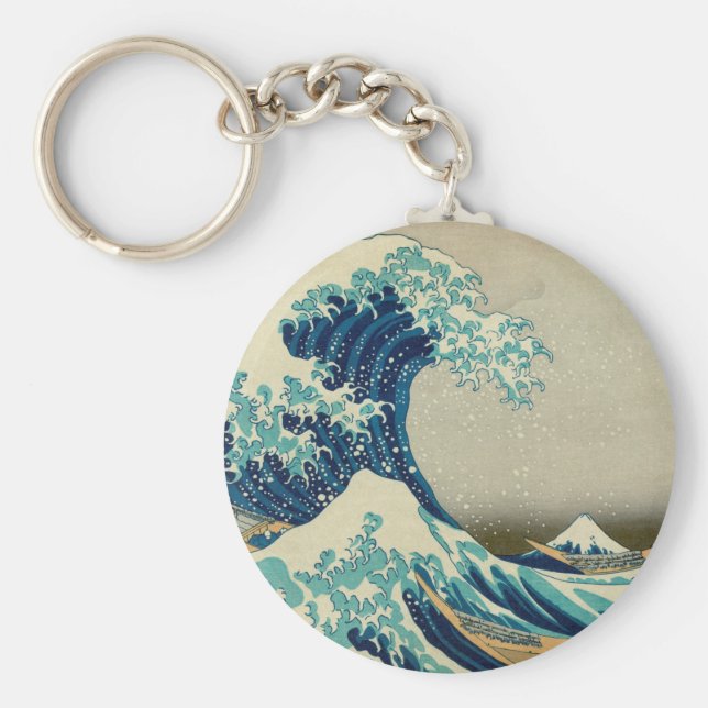 Iconic Great Wave off Kanagawa Mount Fuji Japan Key Ring (Front)