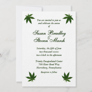 Iconic Green Leaf on White Wedding Invitation