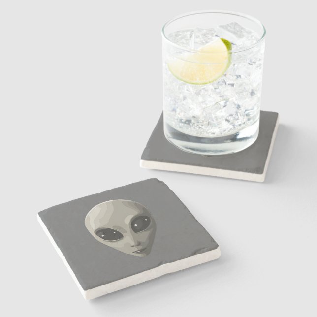 Iconic Grey Alien Face | Sci-Fi UFO Extraterrestri Stone Coaster (Side)
