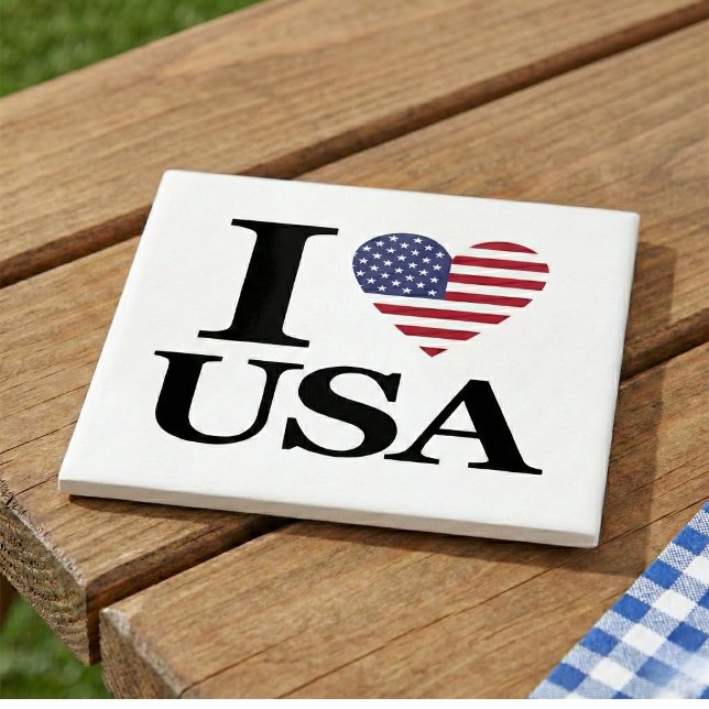Iconic "I ❤️ USA" Ceramic Accent Tile (A patriotic accent for your home.)
