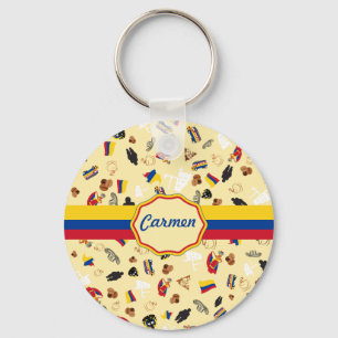 Iconic items from Colombia with flag Key Ring