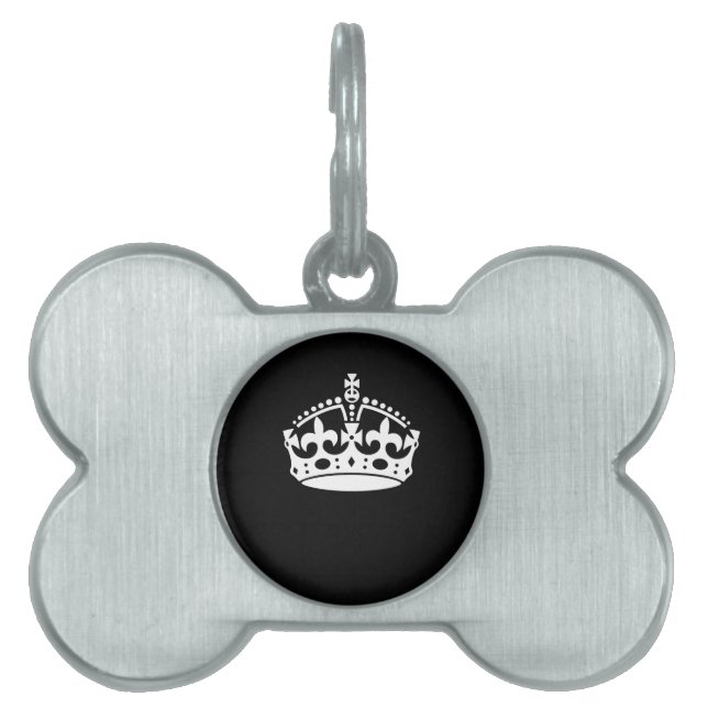 Iconic Keep Calm Crown on Black Pet Tag (Front)