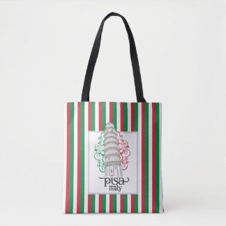 Iconic Landmark Pisa Tower with Floral Design Tote Bag