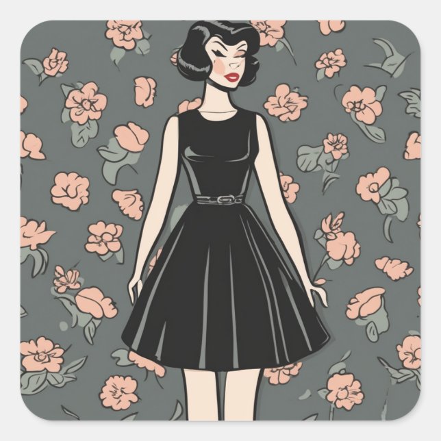 Iconic LBD Sticker -Vintage Little Black Dress Art (Front)