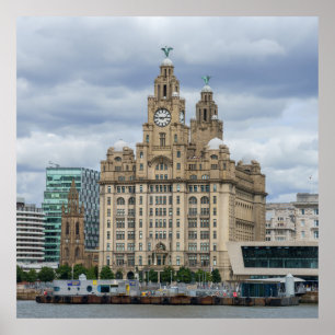 Iconic Liver Building and Tower, Riverfront Scene Poster