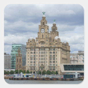 Iconic Liver Building and Tower, Riverfront Scene Square Sticker