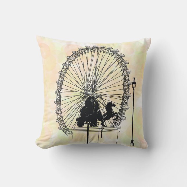 Iconic London Attraction Ink Sketch Pastel Circles Cushion (Front)