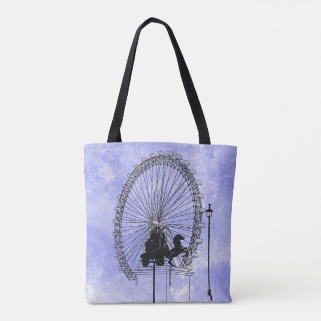 Iconic London Attraction Pen and Ink  Blue Violet Tote Bag (Back)