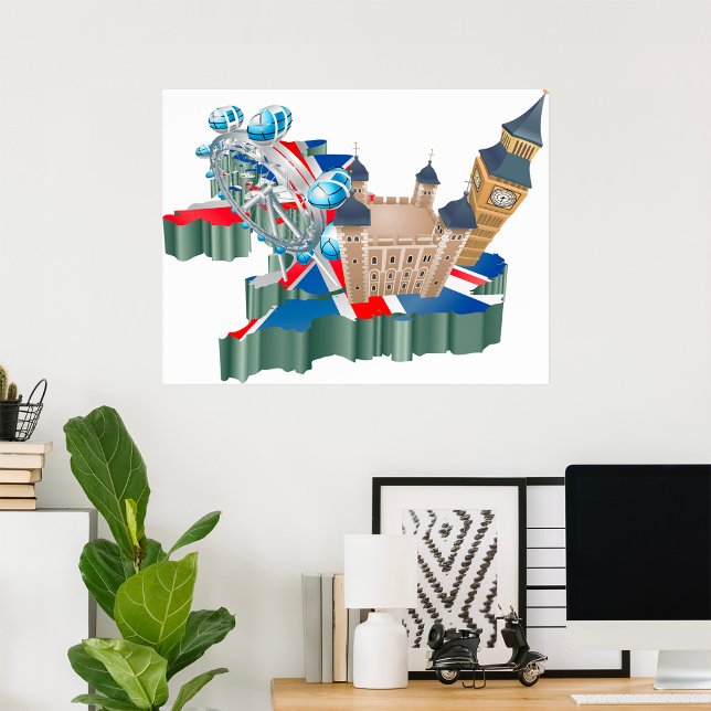 Iconic London Landmarks UK Map British Travel Poster (Creator Uploaded)