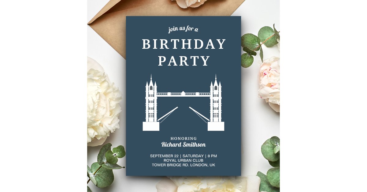 Iconic London Tower Bridge Birthday Party Invitation | Zazzle