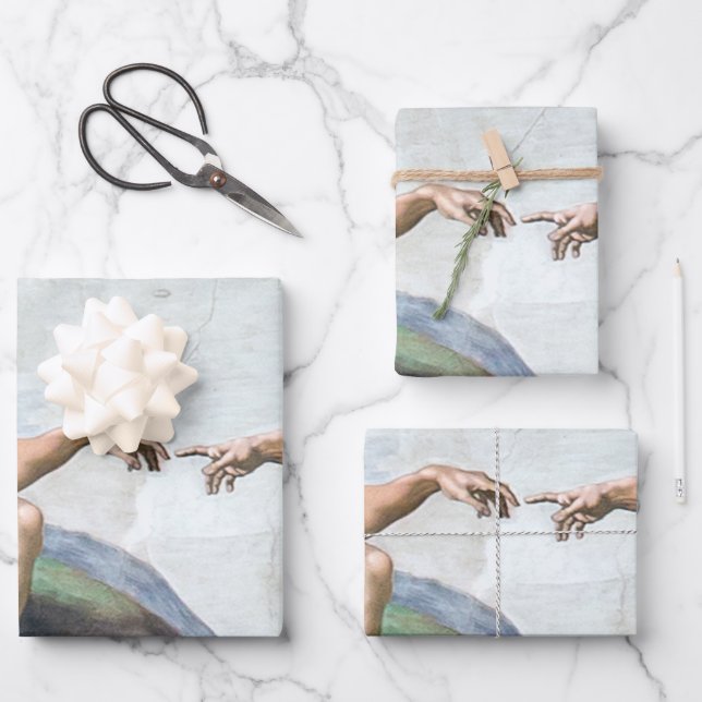 Iconic Michelangelo Creation of Adam Poster Wrapping Paper Sheet (Front)