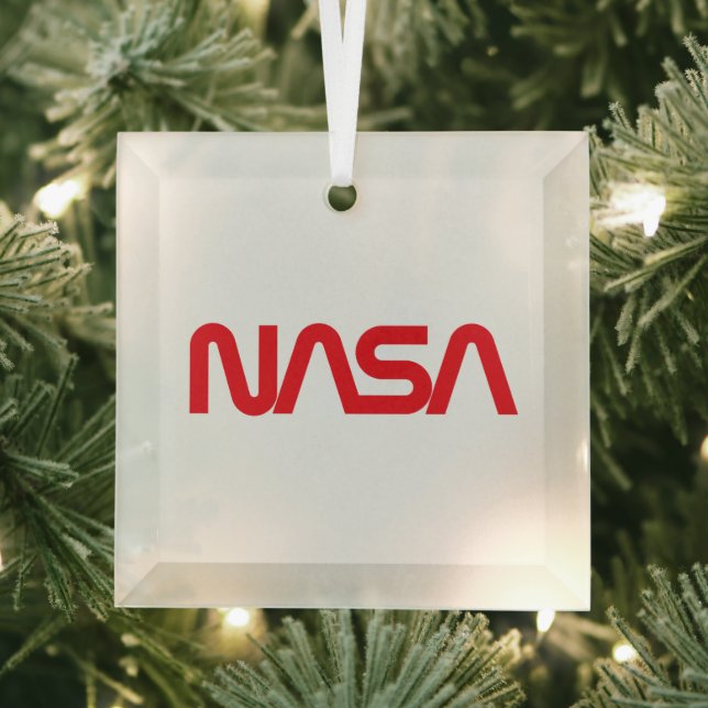 Iconic NASA Circa Rocket White Glass Holiday Glass Tree Decoration (Insitu)