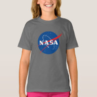 Iconic NASA Girls’ Cotton T-Shirt (Dark Side Grey)
