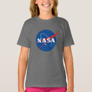 Iconic NASA Girls’ Cotton T-Shirt (Dark Side Grey)