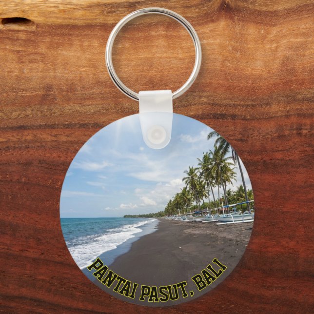 Iconic Pasut Beach Bali Sunset Palm Tree Keychain (Back)