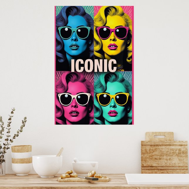 Iconic Pop Star Portraits – Retro 4-Panel Duotone Poster (Kitchen)