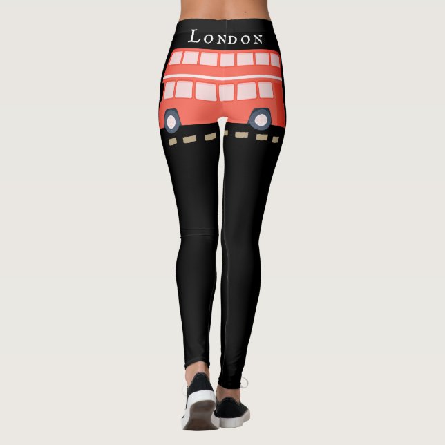 Iconic Red London Bus Black Fashion  Leggings (Back)