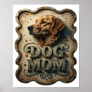 Iconic Silver DOG MOM 3D Text Art Poster