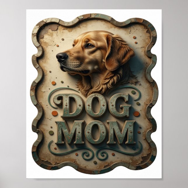 Iconic Silver DOG MOM 3D Text Art Poster (Front)