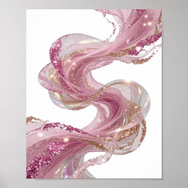 Iconic Silver PINK GLITTER SWIRLS Statement Design Poster (Front)