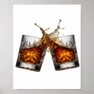 Iconic Silver WHISKY SPLASH Artistic Motif Poster