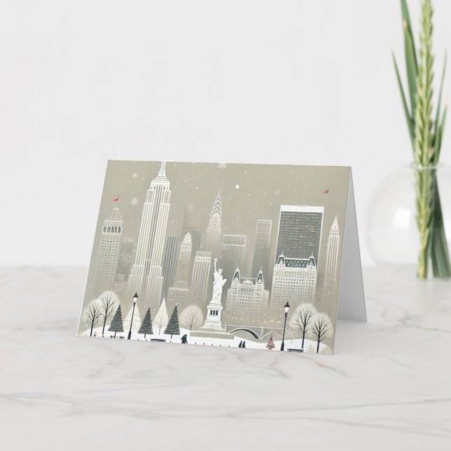Iconic Statue of Liberty & NYC Skyline Holiday  Thank You Card (Front)