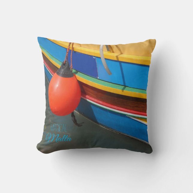 Iconic Striped Old Fishing Boats Malta Souvenir Cushion (Front)