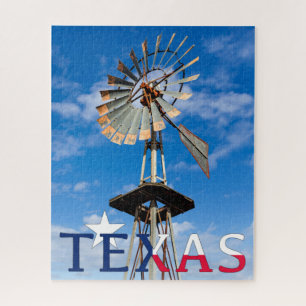 Iconic Texas Image, Windmill and Texas Logo Jigsaw Puzzle