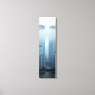 Iconic Twin Towers Behind Cloud Vertical Canvas Print