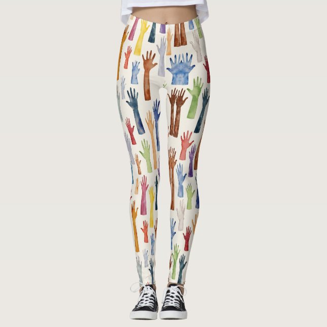 Icons Of Uplifted Hands Seamless Pattern Leggings (Front)
