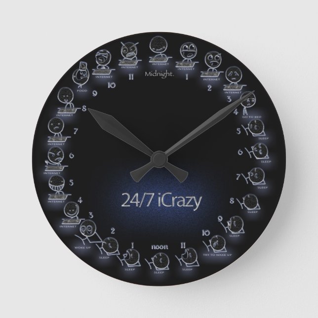 "iCrazy" Internet Geek 24 Hour Schedule Wall Clock (Front)
