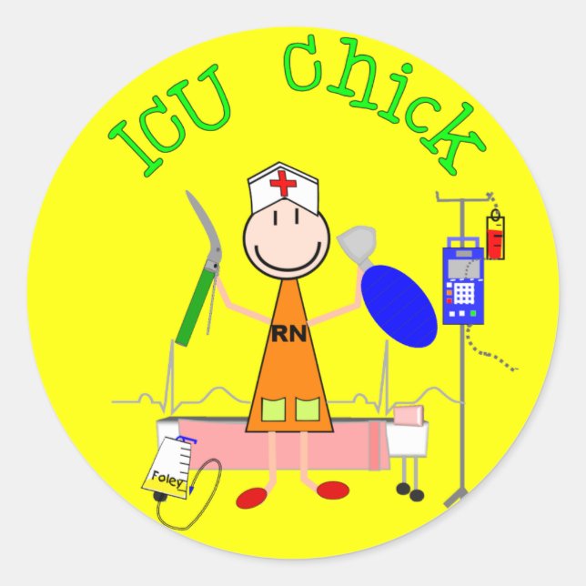 ICU Chick (Nurse) Classic Round Sticker (Front)