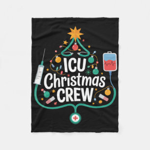 Icu Christmas Crew Holiday Nurse Intensive Care Un Fleece Blanket