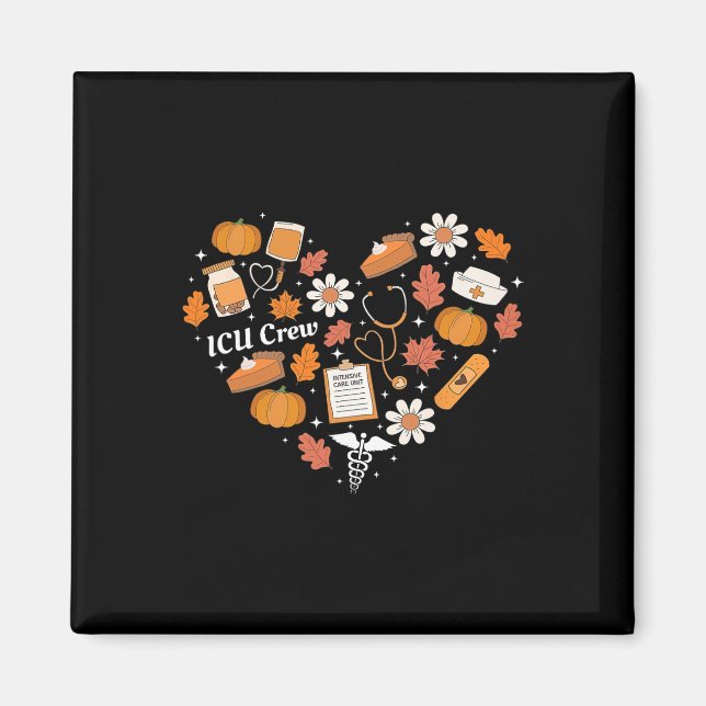 Icu Crew Nurse Fall Heart Autumn Pumpkin Thanksgiv Magnet (Front)