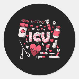 Icu Happy Valentines Day Intensive Care Unit Nurse Classic Round Sticker