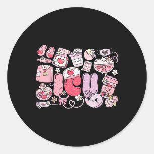 Icu Happy Valentines Day Intensive Care Unit Nurse Classic Round Sticker