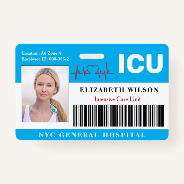 ICU | Intensive Care Unit Employee Photo ID ID Badge (Front)