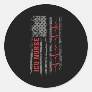 Icu Nurse Critical Care American Flag Classic Round Sticker